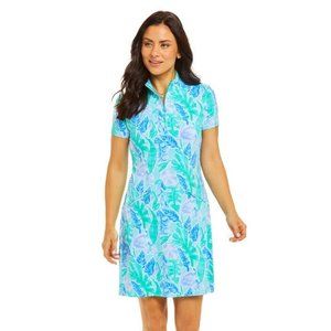 IBKUL Allison Zip Mock Neck Short Sleeve Dress Jade Peri S M L XL Golf